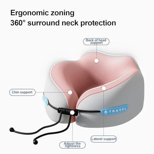 Vbvbip Pink Memory Foam Travel Neck Pillow - Ergonomic Support for Airplanes, Long Flights & Car Rides | Premium Comfort with Washable Cover & Portable Storage Box — view 4