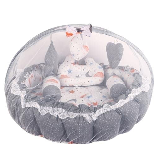 AD's Cuddle Premium Baby Nest Pod with Mosquito Net & Bedding Set, 100% Cotton, 0–12 Months, with Bolsters, Pillows and Mosquito Net (5 color) (Grey) — view 2