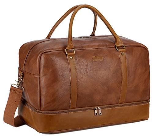 BAOSHA Faux Leather Travel Holdall Carry On Weekender Bag Overnight Travel Duffel Tote Bags for Men and Women with Shoe Compartment HB-38 (Brown)
