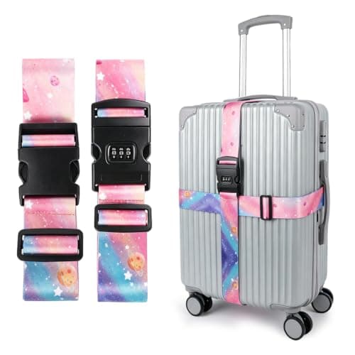 Hittriu 2 Pack Luggage Suitcase Straps, Heavy Duty Travel Accessories Thickened Luggage Belt with Quick Release Buckle, Adjustable Bag Straps for Travel (Colourful Milky Way Set)