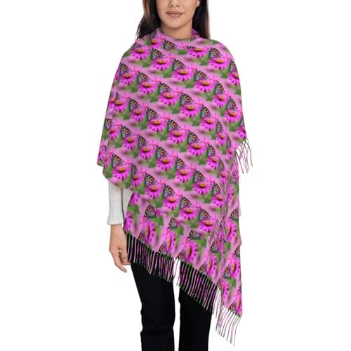 Floral With Butterfly Print Elegant Fringe Scarf Shawl Wrap For Women Winter Fall Spring Travel Accessory Gift — view 3