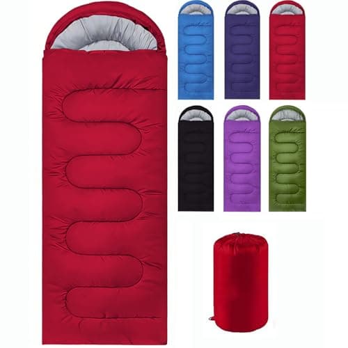 Sleeping Bags for Adults & Kids Sleeping Bag 3 Season, Ultralight Carry Bag, Adult Blanket, Lightweight Compact for Outdoor Camping, Travel, Hiking, Indoor & Outdoor Use (Red)