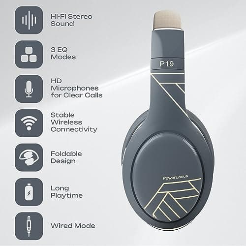 PowerLocus Bluetooth Headphones, Bluetooth Headphones Over Ear, Wireless Headphones with Microphone, 3 EQ Modes, 60Hrs Playtime, Foldable Headphones, Fabric Headband, Hi-Fi Stereo for Work/Travel/PC — view 4