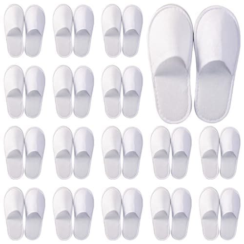 Tokaneit 20 Pairs Hotel Guest Slippers White, Spa Slippers Multipack, Travel Slipper, Soft and Comforable, Flat White Closed Toe House Shoes, for Guests, Wedding Party and Hospitality Use
