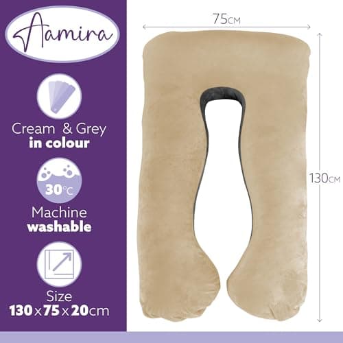 Aamira U Shaped Pregnancy Pillow, Memory Foam, Cream & Dark Grey — view 3