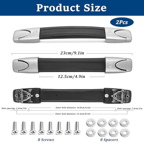 Begpoee 2 Pieces Luggage Case Handle Suitcase Carrying Grip for Repairing, Luggage Handle Replacement, With Screws and Washers, For Suitcases, Travel Suitcases, Tool Boxes(23cm, Black + Silver) — view 2