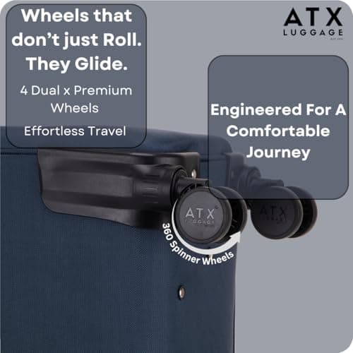 ATX Luggage 24" Medium Suitcase Soft Shell 73L Expandable Lightweight 20-23KG Hold Check in with 4 Spinner Wheels and Built-in 3 Digit Lock (Navy) — view 3