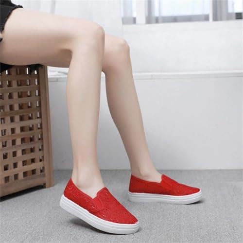 Womens Slip On Mesh Casual Shoes Summer Breathable Platform Low Top Flat Walking Shoes Lightweight Non Slip Comfort Fashion Hands-Free Trainers Outdoor Beach Travel Ladies Footwear Red — view 3