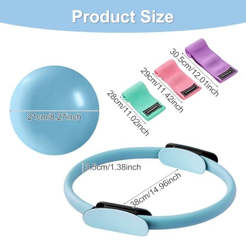 Trintion Pilates Ring Set 14" Premium Magic Circle with Dual Padded Handles, Includes 9" Anti-Burst Mini Ball 3 Resistance Bands (20/30/45 lbs) for Home Gym Pilates Equipment for Home (Blue) — view 2