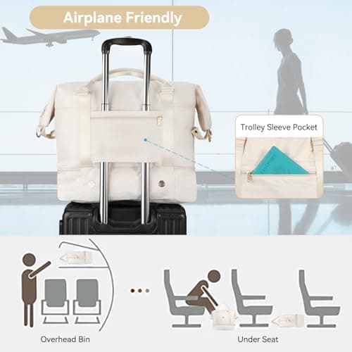 Voova Weekend Overnight Bag for Women, Large Travel Duffle Bag with Shoes Compartment, Carry On Tote Bag with Toiletry 、Cosmetic 、Shoes Bag 4 Pack Set for Ladies Gym, Hospital, Yoga, Beige — view 5