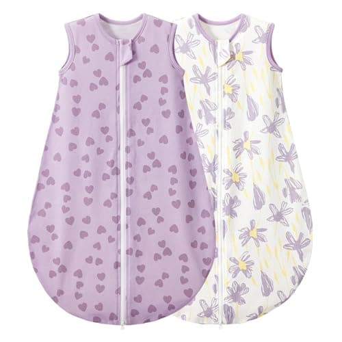 Duomiaomiao Baby Sleeping Bag 0.5 Tog Sleeping Bag, Baby Summer Sleep Sack 2 Pack 100% Cotton Unisex Infant Newborn Sleep Bag 18-36 Months, Purple
