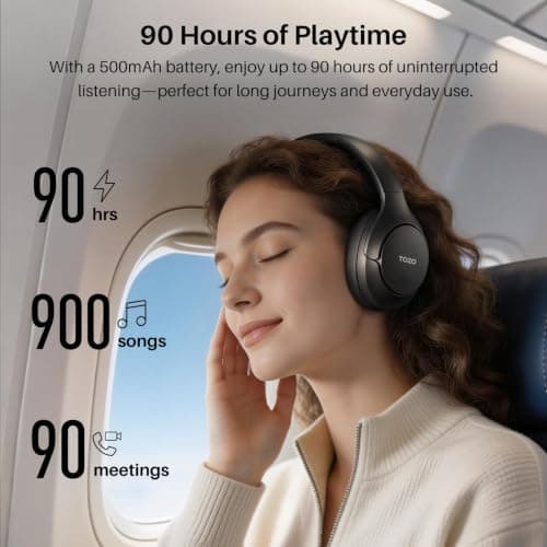 TOZO HT3 Bluetooth Headphones, Active Noise Cancelling with 5-Mic AI Chat, Wireless Over Ear Bluetooth, Hi-Res Audio, 90H Playtime, Transparency Mode, Dual Bluetooth Connection, 32 EQ Modes — view 5