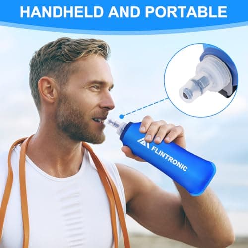 flintronic 2 Pcs Soft Flask, 500 ml/17oz TPU Foldable Running Water Bottle, Handheld Drinking Flask with Wrist Strap and Carabiner Clips, BPA-Free, BPA-Free, for Running, Cycling, Hiking, Marathon — view 4