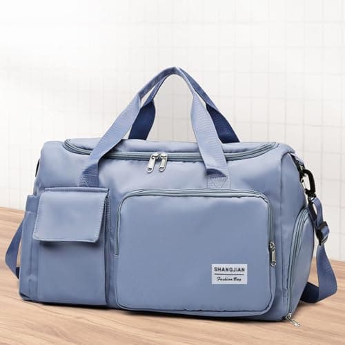 Sports Gym Bag Foldable Overnight Weekend Bags Womens Mens Duffel Bag with Shoes Compartment Water Resistant Holdall with Wet and Dry Separation Bag for Sports and Travel (Blue) — view 6