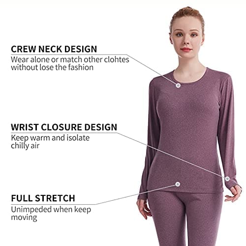 Fomolom Thermal Underwear Women Long Johns Womens Thermal Underwear Sets Solid Ultra Soft Base Layer Gifts with Box (Purple, Large) — view 2