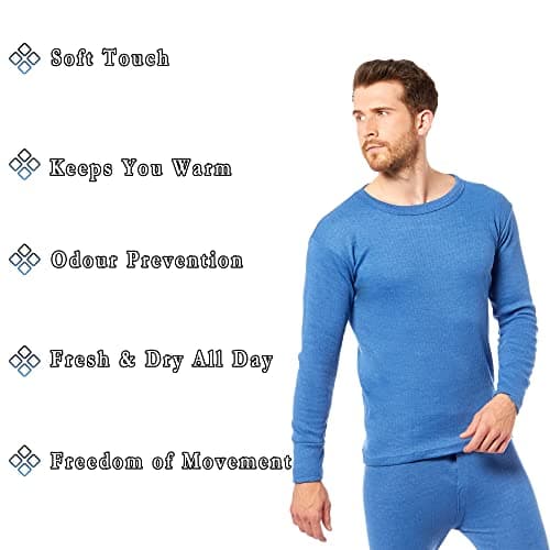 Heatwave® Pack of 2 Men's Thermal Long Sleeve Top, Warm Underwear Baselayer, S M L XL XXL Thermals, Large Blue — view 5