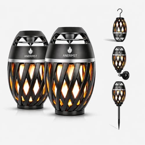 ANERIMST Outdoor Bluetooth Speakers, Waterproof Wireless Speakers with Torch Flame Light, Cool Gadgets for Men Women, LED Lantern for Gardening Camping Patio, 2 Pack (Black)