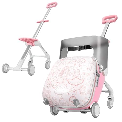 AODI Kids Ride-on Luggage with Seat, 20 inch Carry On Suitcase, 2-in-1 Children's Luggage & Baby Stroller with Shockproof Silent Wheels and Guardrail for Airplane