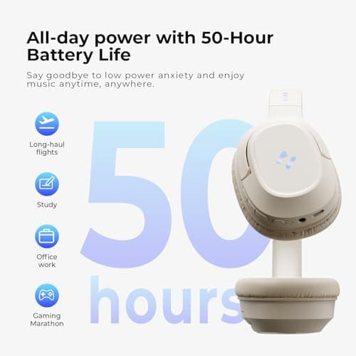 havit Active Noise Cancelling Headphones, Wireless Over Ear Bluetooth Headphones with 60ms Low Latency Game Mode, 50H Playtime, Foldable Overhead Headphones with Deep Bass, Bluetooth 5.4, App Control — view 5