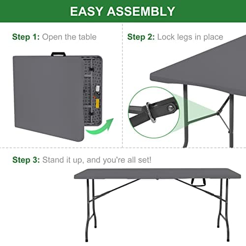 Rainberg 6ft Heavy Duty Plastic Folding Table for Picnic, Camping, Garden, Outdoor Dining, BBQ (Grey, 180cm x 75cm) — view 6