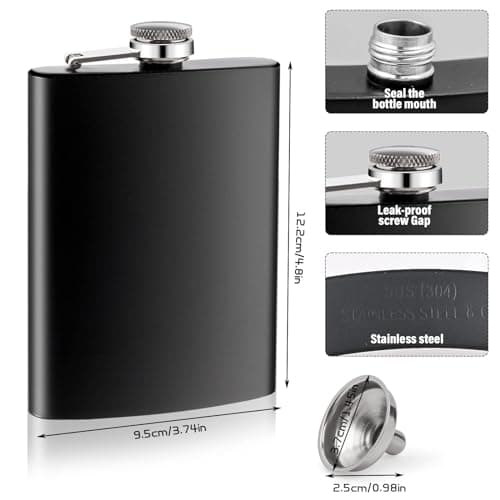 12 Pack 8 oz Hip Flasks with Funnels, Black Stainless Steel Pocket Flasks — view 2