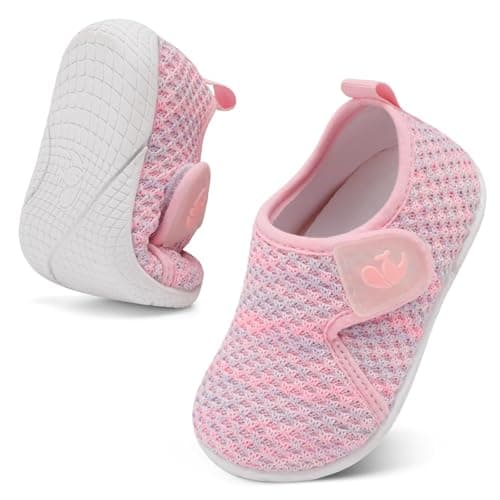 JIASUQI Kids Fashion Walking Shoes Boys Girls Breathable Lightweight Sneakers Toddler Anti-Slip Barefoot Shoes Toddler School Shoe(Pink Purple 143,Size 5-5.5)