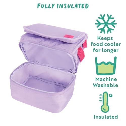Polar Gear 2 Compartment Washshable Lunch Bag in Lavender. Fully Insulated to Keep Food Cooler for Longer. Personalise Your Lunch Bag with the Name Card Inside the Bag — view 4