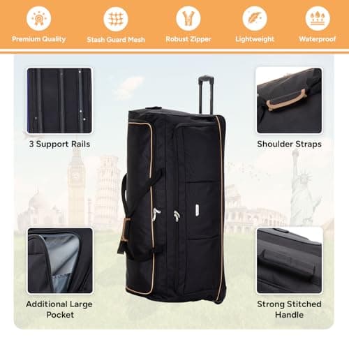 Skylark 36" XL Extra Large Suitcase Lightweight Wheeled Duffle Bag Holdall Luggage Travel Bag 3kg 155L Black — view 5