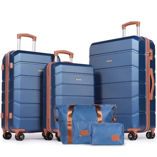 Tavoxda Suitcase Sets 5 Piece, Hard Shell Lightweight ABS Trolley Travel Luggage Set Spinner Wheels & TSA Lock with Travel Duffel Bag and Toiletry Bag -20”+24”+28”, Blue