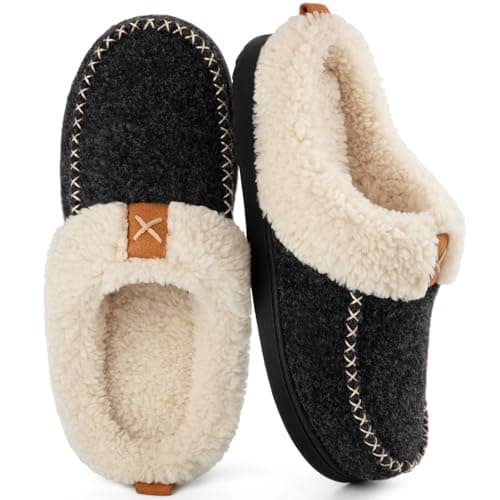LongBay Women's Warm Slippers Memory Foam Slip-On House shoes 5-6 UK, Black