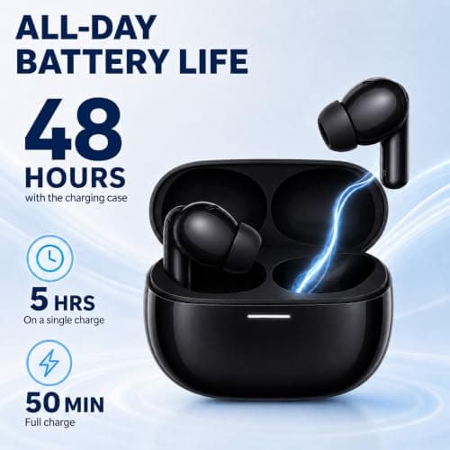 XuLinSe Wireless Earbuds Bluetooth 5.3 Headphones, In Ear Bluetooth Earphones with 4 Mics, IPX7 Waterproof Ear Buds, 10mm Drivers, Touch Control, Auto Pairing, HiFi Stereo Sound (Graphite) — view 5