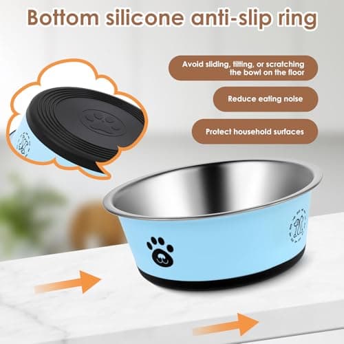 2 Pack Stainless Steel Dog Bowls (860ml & 1560ml) Dog Feeding Bowls with Non Slip Silicone Base, Metal Puppy Plate, Pet Food Feeding Dishes and Water Bowl Set for Small Medium Large Dogs — view 4