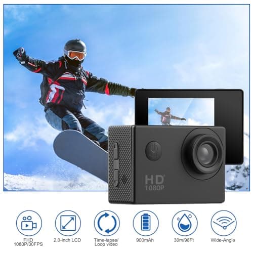 Aolso Action Camera with 32GB microSD Memory Card, 1080P 30FPS 30m Waterproof Underwater Camera, 170° Wide Angle Helmet Camera with Accessories Kit — view 6