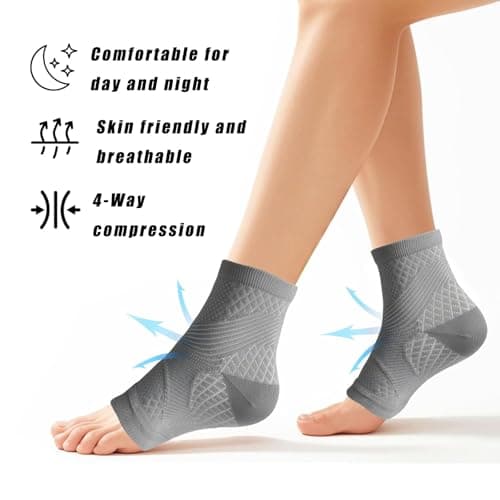 2 Pair Compression Socks, Functional Aid Socks for Neuropathy Pain Relief, Foot Pain Relief, and Improved Circulation, Ankle Compression Socks for Men Women, Grey — view 3