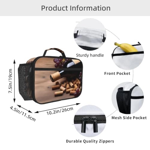 FHEDVBN Wine Bottle Corks Grapes Lunch Bag Insulated Lunch Box Reusable — view 4