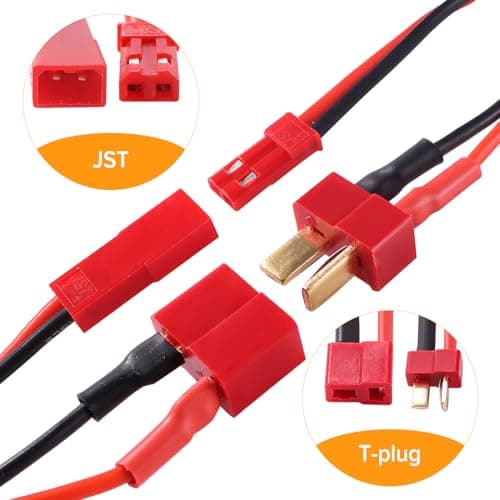 Lyeteung 4 PCS JST to T Plug Adapter Cable, Deans-T Plug Male / Female to JST Male / Female Connector, with 15cm 20AWG Silicone Cable, for RC LiPo Battery — view 4