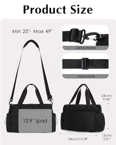 Small Gym Bag Womens with Yoga Mat Holder and Wet Compartment, Black — view 4