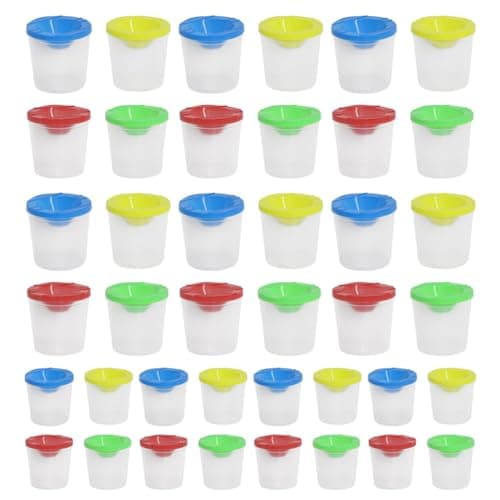 Spill-Proof Paint Cups Set with Lids, 40pcs Painting Brush Cleaner Cup Spill Proof Learning Color Cups Lightweight Reusable for Classroom Art Supplies and Crafts
