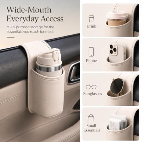 Leather Car Door Cup Holder, PU Wide-Mouth Drink Organizer (Grey) — view 5