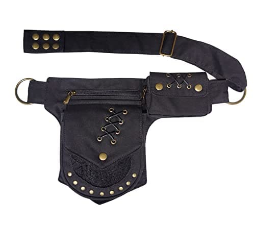 Larswon Renaissance Bag for Women - Festival Thigh Bag, Black, M