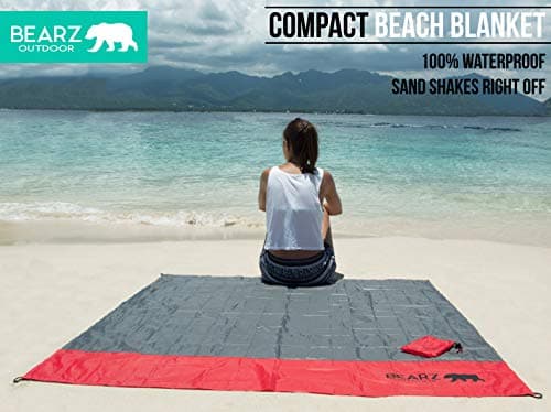 BEARZ Outdoor Travel Blanket - Pocket Sized Beach Blanket Camping Blanket, Waterproof Picnic Blanket, Sandproof Beach Mat - Camping Gadgets & Festival Hiking Accessories (Red) — view 2