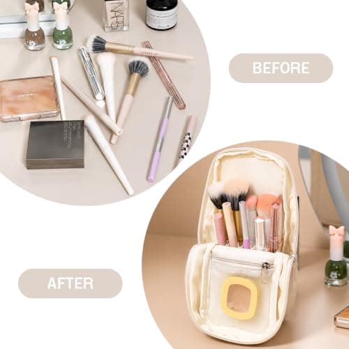 Standing Travel Makeup Bag, Waterproof PU Cosmetic Bag with Brush Holder — view 4