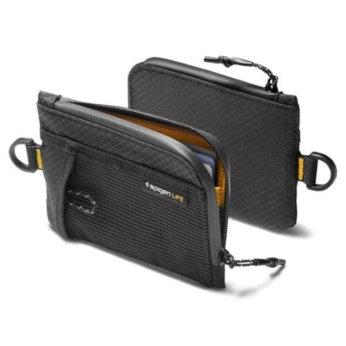 Spigen Life LF300 RFID Blocking Slim Card Wallet, Water-Resistant EDC Pouch with YKK Zipper, Holds 10 Cards, D-Ring & Front Mesh Pocket - Black