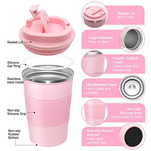 Dycietx Travel Mug with Leakproof Lid,Insulated Reusable Coffee Mug Hot&Cold Drinks/Tea,Portable Stainless Steel Thermal Takeaway Travel Coffee Cup Car//Picnic/Office/School (Pink) (CM03RD) — view 3