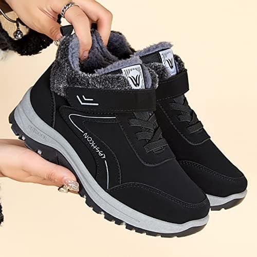 Walking Trainers Womens Womens Trainers Fashion Winter Wide Fit Orthopedic Shoes Comfortable Flat Round Toe Solid Color Plush Warm Trainer Arch Support Sneakers Running Shoes Women Grey 5.5 — view 6