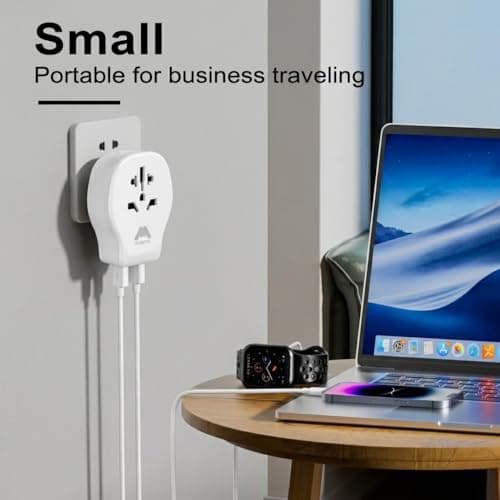Mobitel Universal Travel Adapter UK with 20W USB-C PD 1 USB-A & 2 USB-C Ports Worldwide Plug Adapter for EU US AU Asia Fast Charging Power Adapter for Travel (White) — view 2
