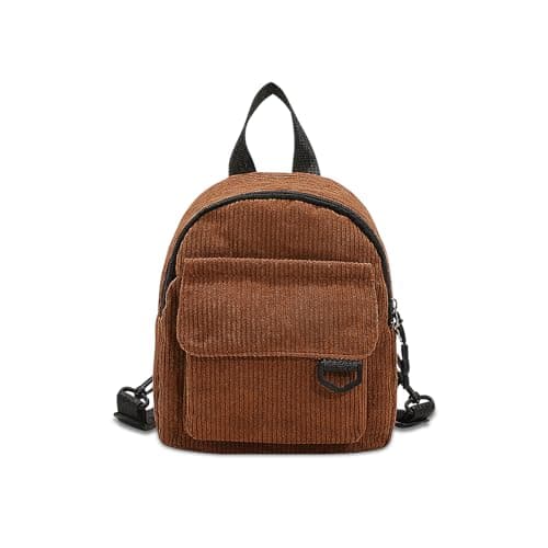 WisePoint Mini Backpack, Corduroy Casual Daypacks Rucksack Bag for Women, Portable Backpack Purse Small Backpack with Detachable Shoulder Straps for Shopping, Travel (brown)