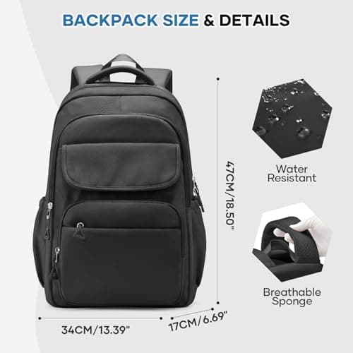 HYC00 School Bag Girls Teens Backpack Womens Fits 15.6 Inch Laptop Water-Resistant Lightweight Rucksack Bag for Women with Anti-Theft Pocket for School College Travel Work Daily Casual Daypacks, Black — view 3