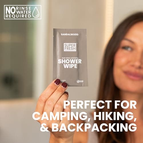 Super Fresh Shower Wipes Large Sandalwood Body Wipes for No Rinse Bathing Personal Hygiene Gym Travel or Camping Enriched with Aloe and Vitamin E 10 Individually Wrapped Disposable Sheets — view 6