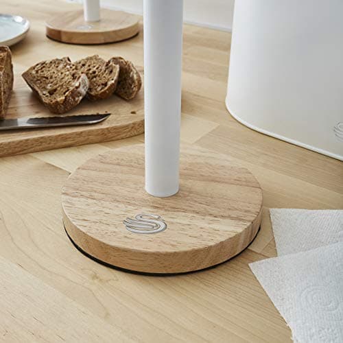 Swan SWKA17511WHTN Nordic Scandi Towel Pole/Kitchen Roll Holder with Non-Slip Wooden Base, Cotton White, Steel, Holds 1 — view 4